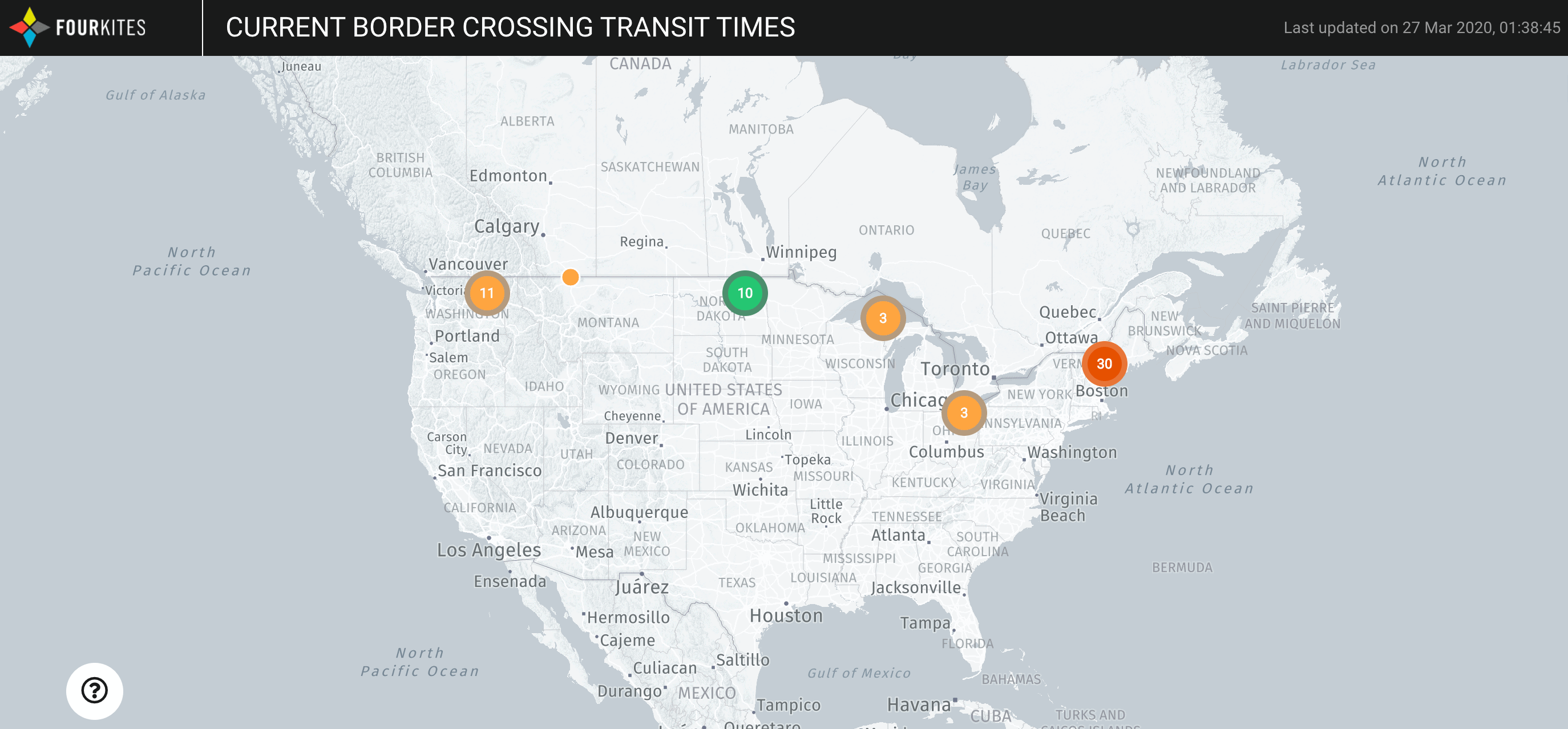 Current Border Transit Times - Free Tool from FourKites 