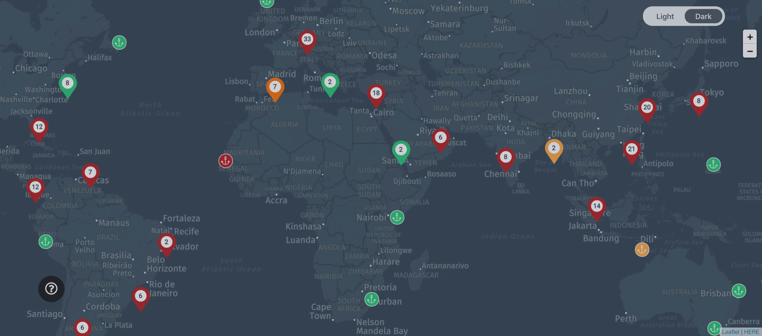 "live port congestion map with congestion times powered by FourKites"