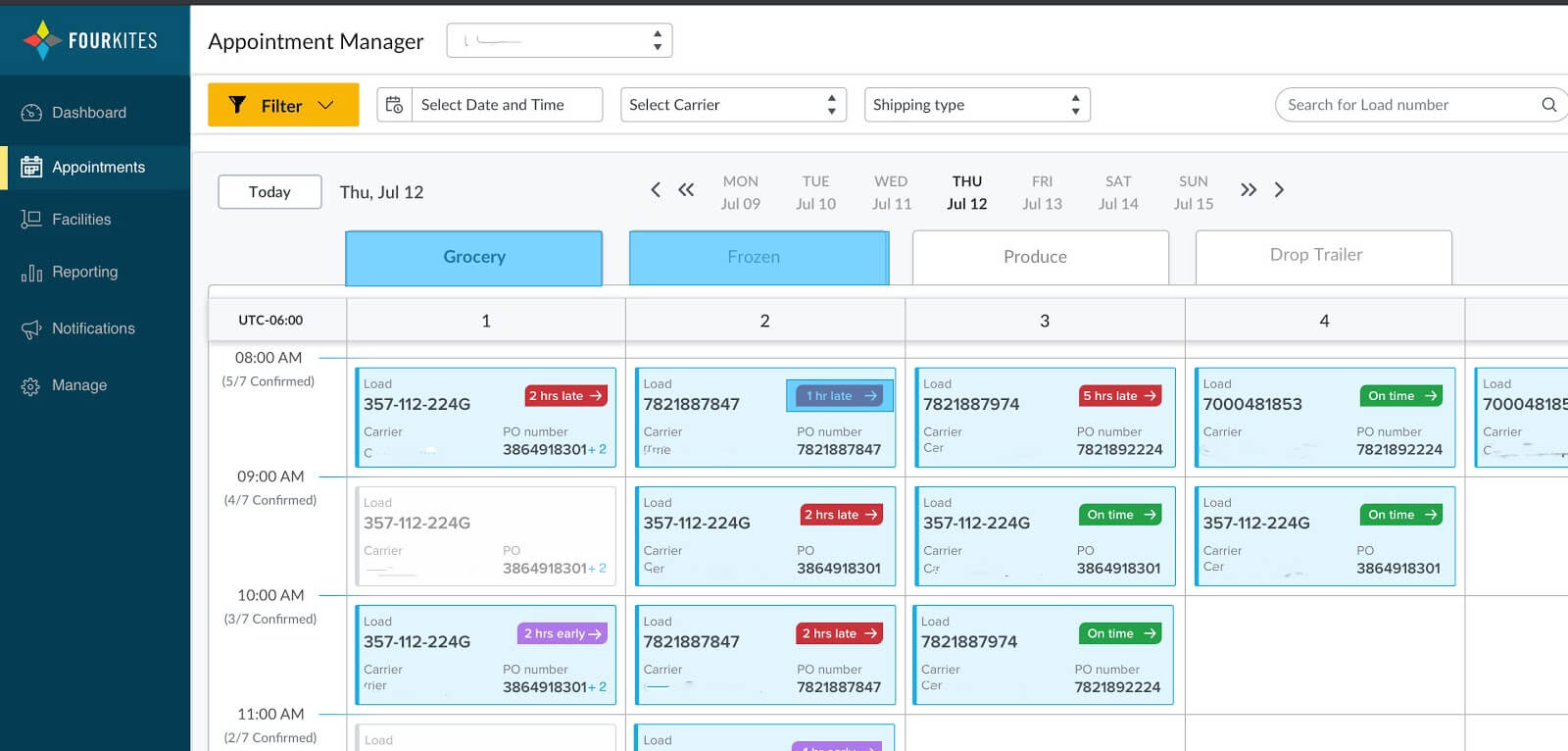 Fourkites’ Dynamic Appointment Scheduling tool example