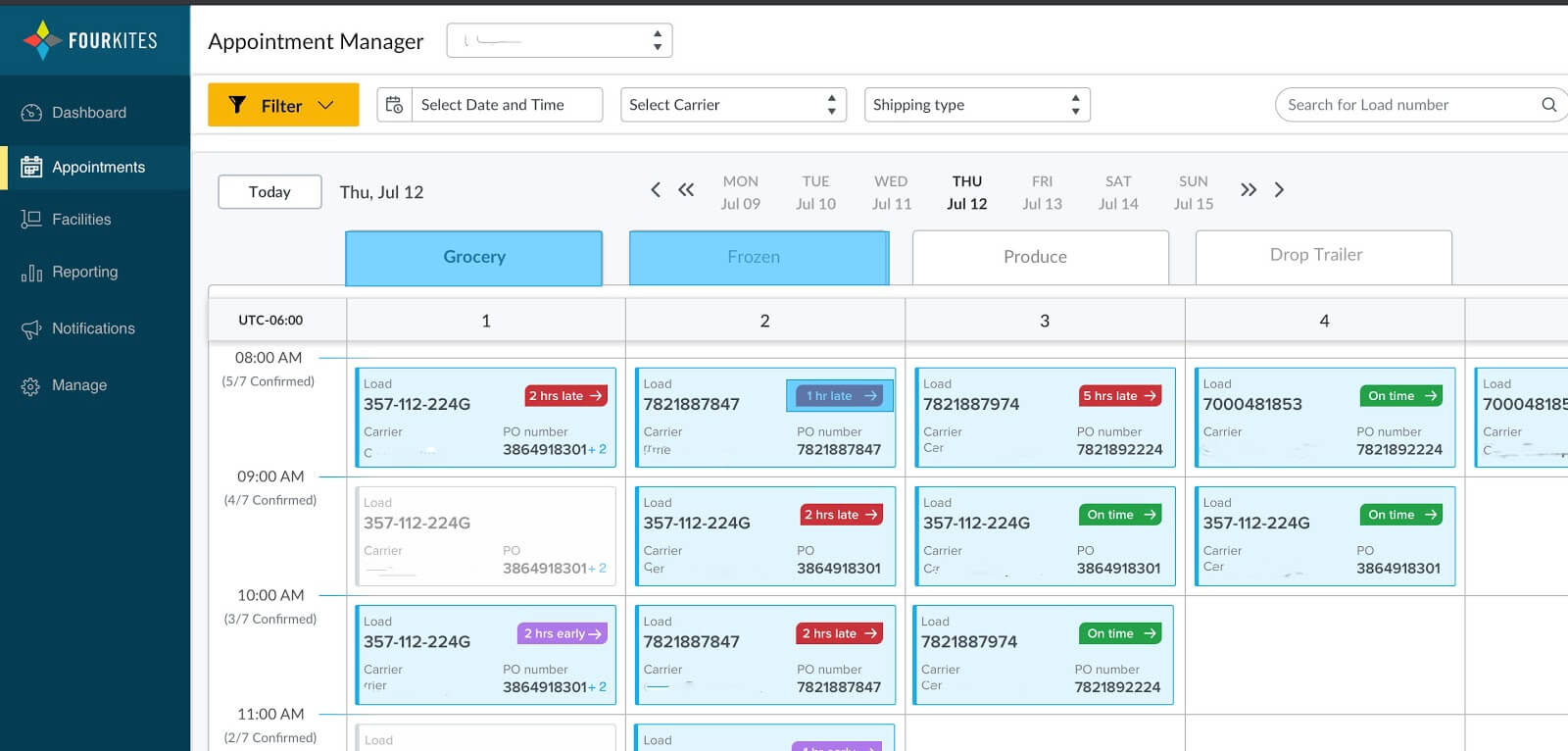 Fourkites' Ejemplo de herramienta de programación dinámica de citas