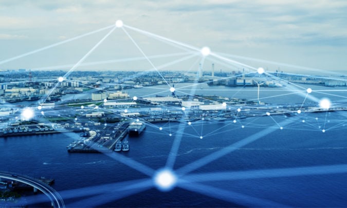 An ocean freight shipping port