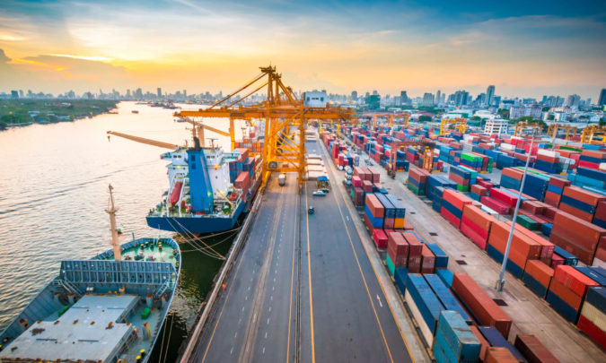ocean freight shipping containers at port