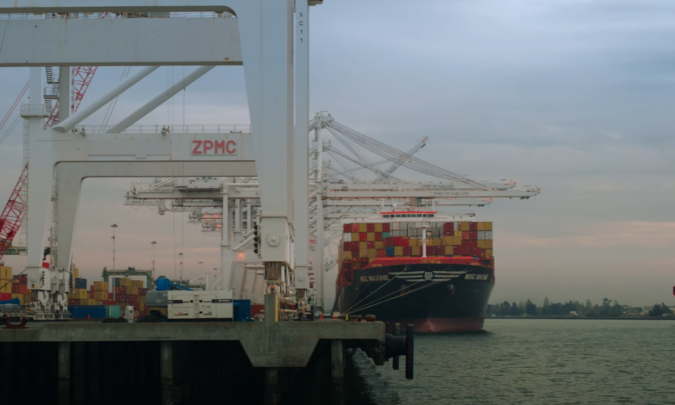 Cargo vessel at shipping port
