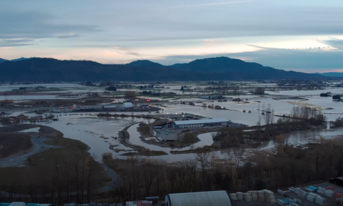 Flooded town as a result from weather events and climate change