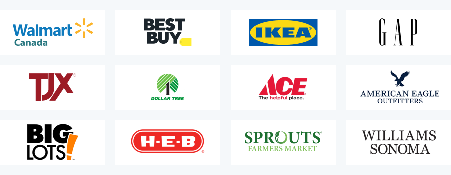 Logotipos variados de grandes varejistas