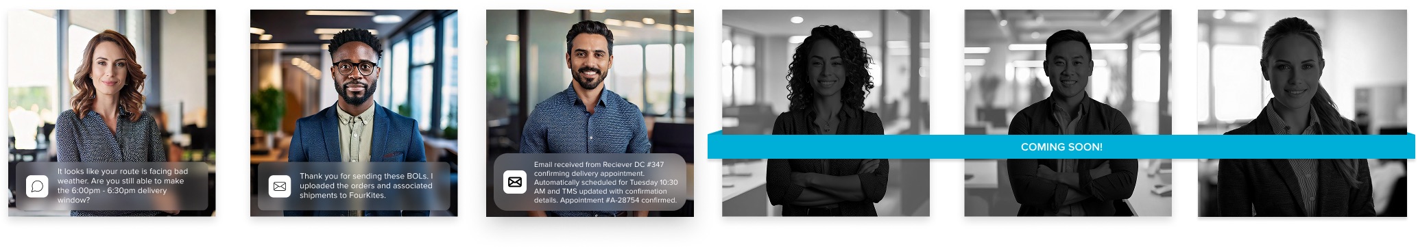 3 images of AI Agents and 3 images of agents coming soon